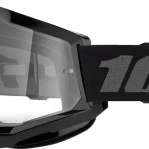 100% Strata 2 MX-Goggles – Black Clear Lens, Anti-Fog, Tear-Off Ready